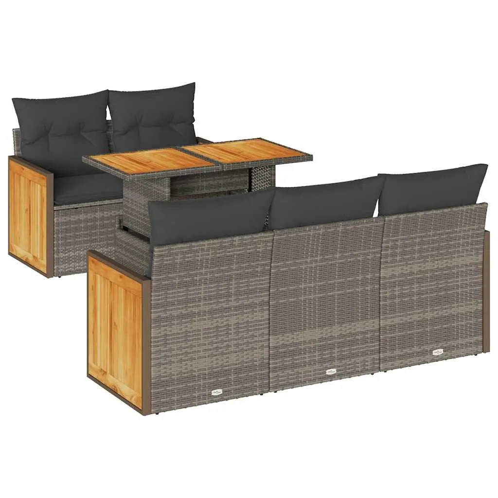 Garden Sofa Set 6 Piece Grey Poly Rattan Outdoor Furniture with Cushions Storage
