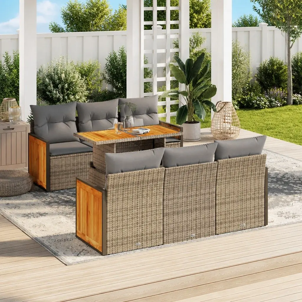 7 Piece Garden Sofa Set PE Rattan Modular Beige Outdoor Furniture