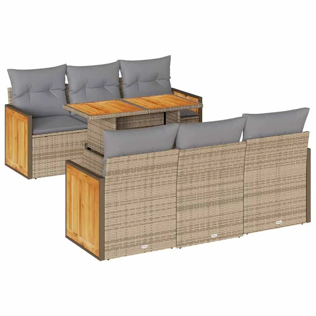 7 Piece Garden Sofa Set PE Rattan Modular Beige Outdoor Furniture