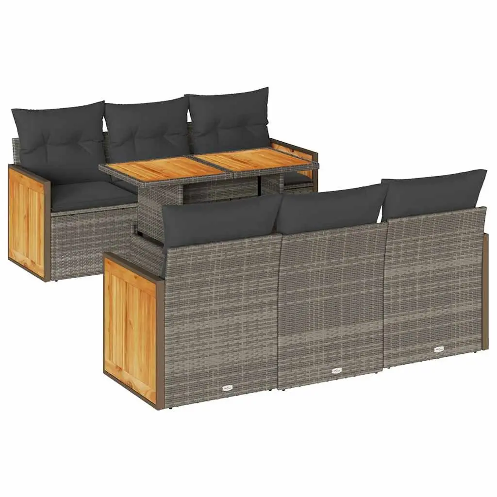 Garden Sofa Set 7 Piece Modular PE Rattan Outdoor Furniture Grey with Cushions