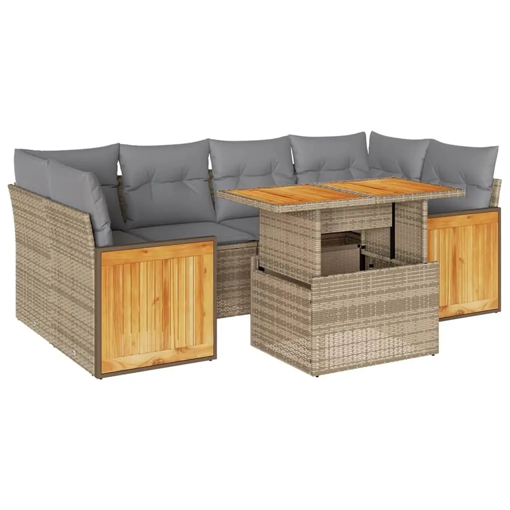7 Piece Modular Garden Sofa Set Beige PE Rattan Outdoor Patio Furniture