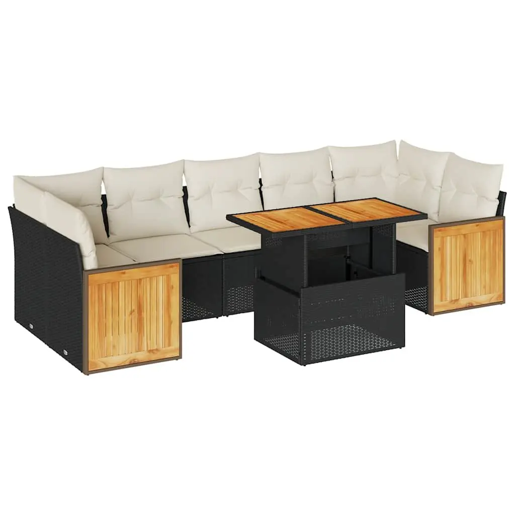 Outdoor Garden Sofa Set PE Rattan 8 Piece Black Modular with Storage Cushions