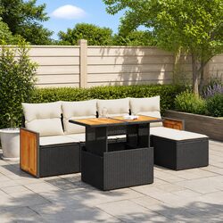 Versatile 6-Piece Garden Sofa Set in Black Rattan