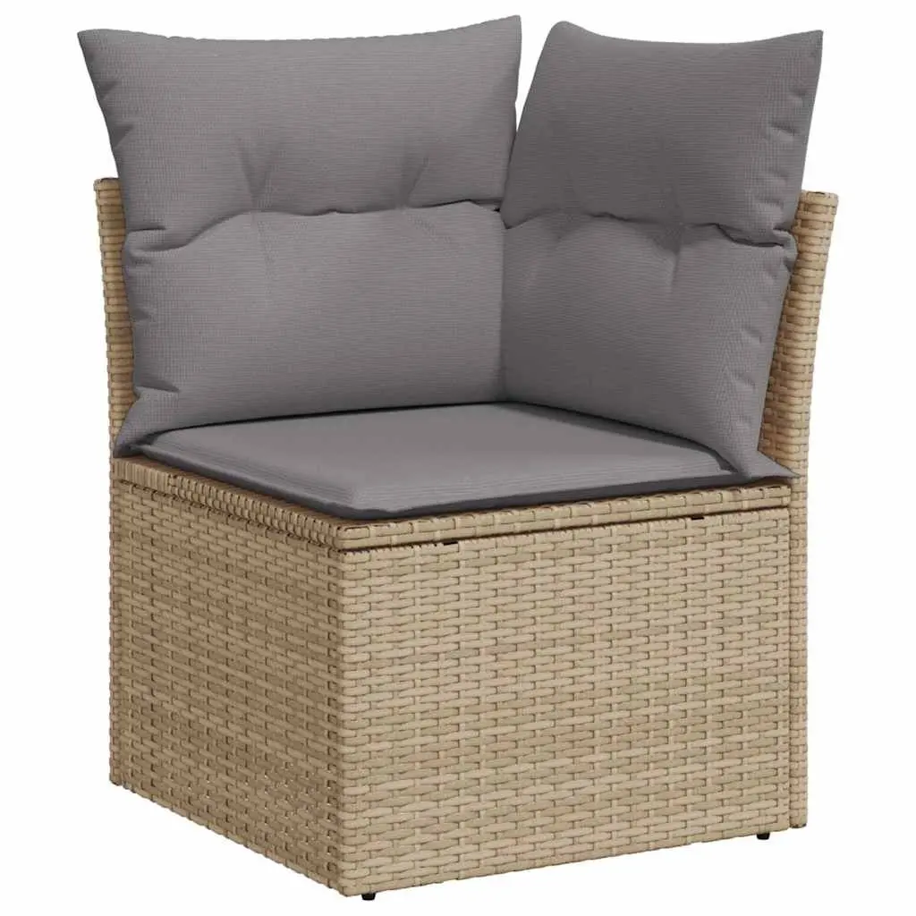 5 Piece Outdoor Garden Sofa Set Beige PE Rattan Modular Patio Furniture with Cushions