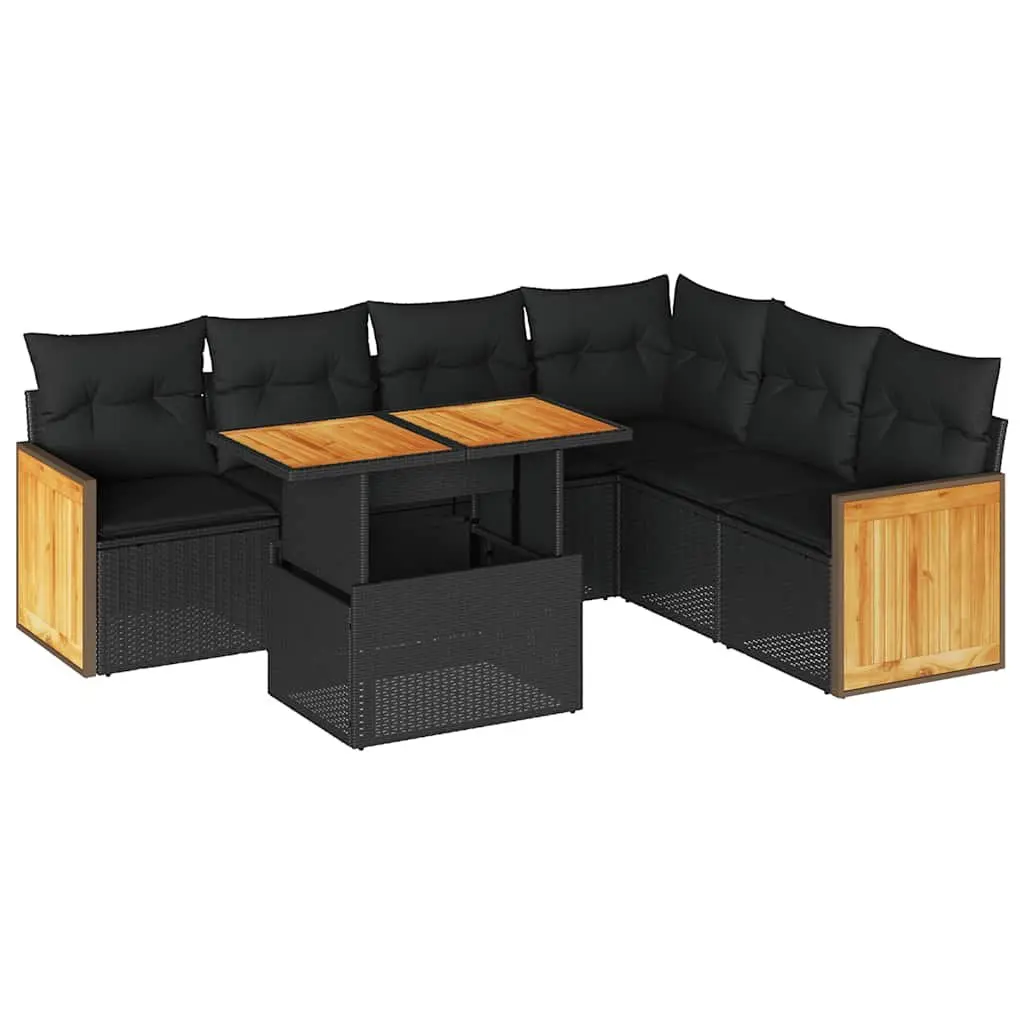 7 Piece Garden Sofa Set Poly Rattan Black Outdoor Patio Furniture