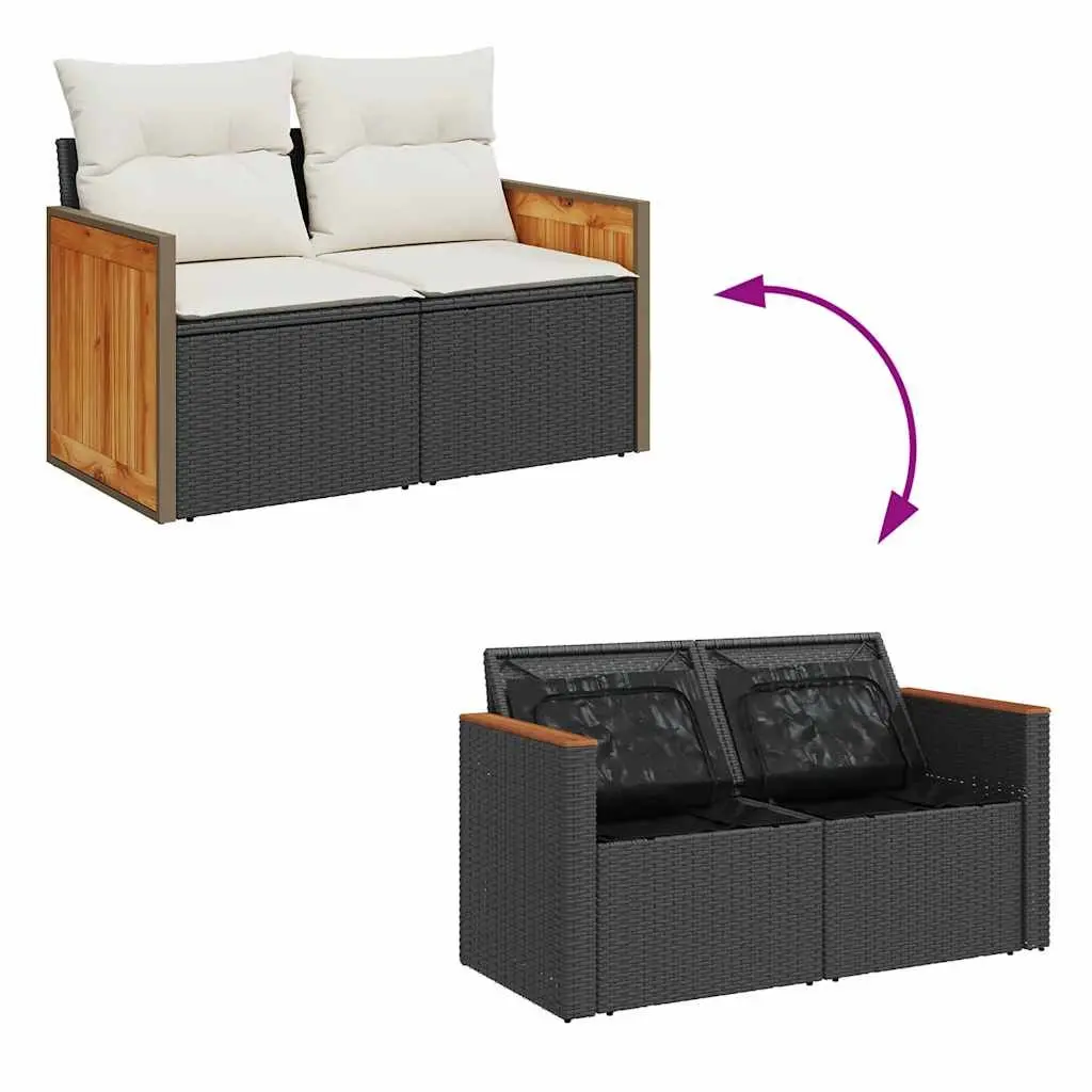 Garden Sofa Set 7 Piece Modular Outdoor Furniture Black PE Rattan Patio Lounge