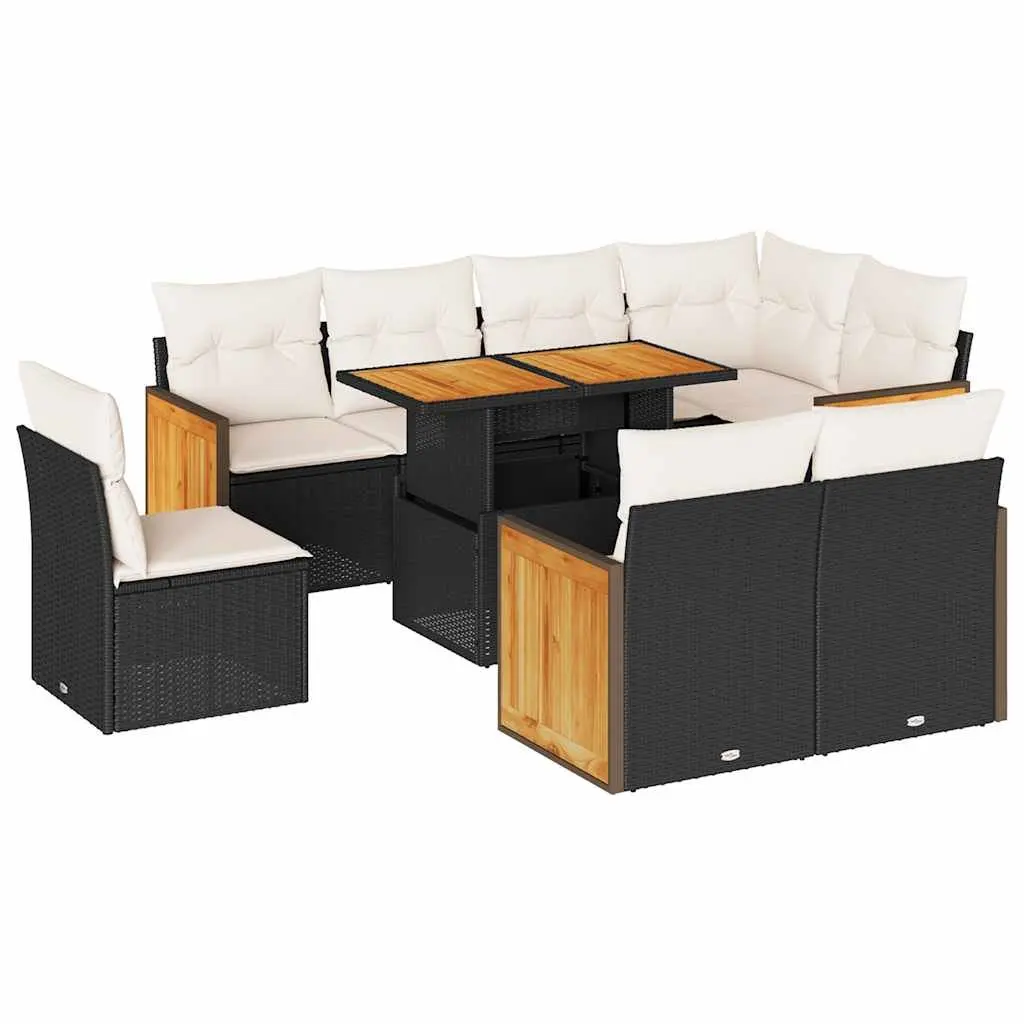 Garden Sofa Set 9 Piece Outdoor Furniture Black Poly Rattan Modular Patio Lounge