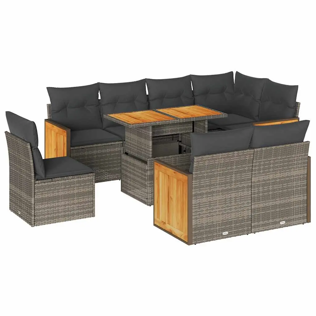 Garden Sofa Set 9 Piece Outdoor Furniture Grey Poly Rattan Modular Patio Seating