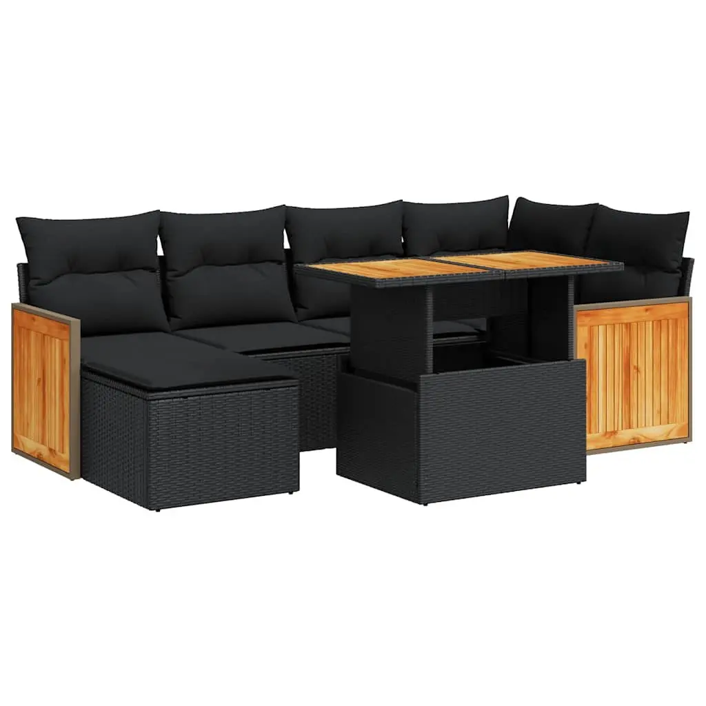 Garden Sofa Set PE Poly Rattan 7 Piece Outdoor Furniture Black Patio Lounge