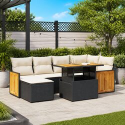 7 Piece Outdoor Garden Sofa Set with Storage Black Poly Rattan Patio Furniture