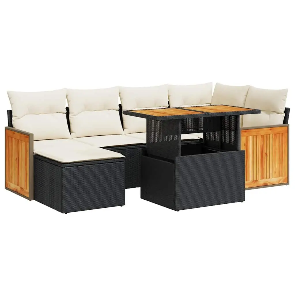 7 Piece Outdoor Garden Sofa Set PE Rattan Black with Storage