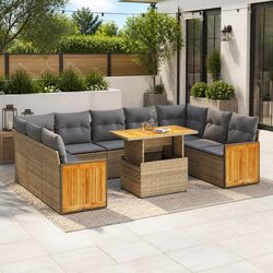 Garden Sofa Set 10 Piece Outdoor Furniture Beige Poly Rattan with Cushions