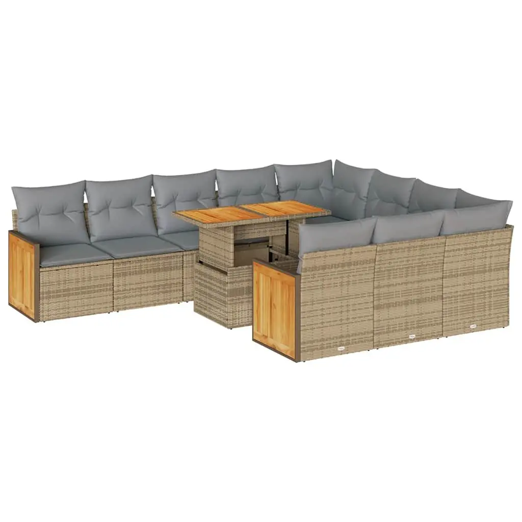 Garden Sofa Set 11 Piece Outdoor Furniture Beige Poly Rattan Patio Seating