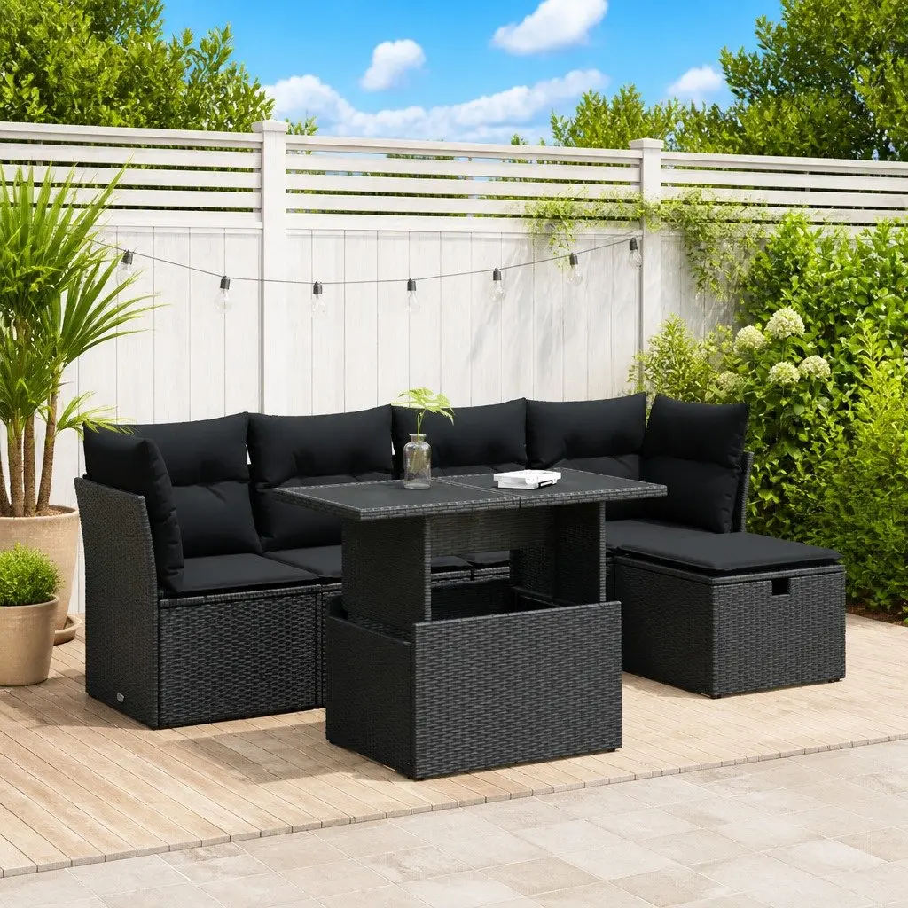 Garden Sofa Set Modular PE Rattan 6 Piece Outdoor Furniture Black