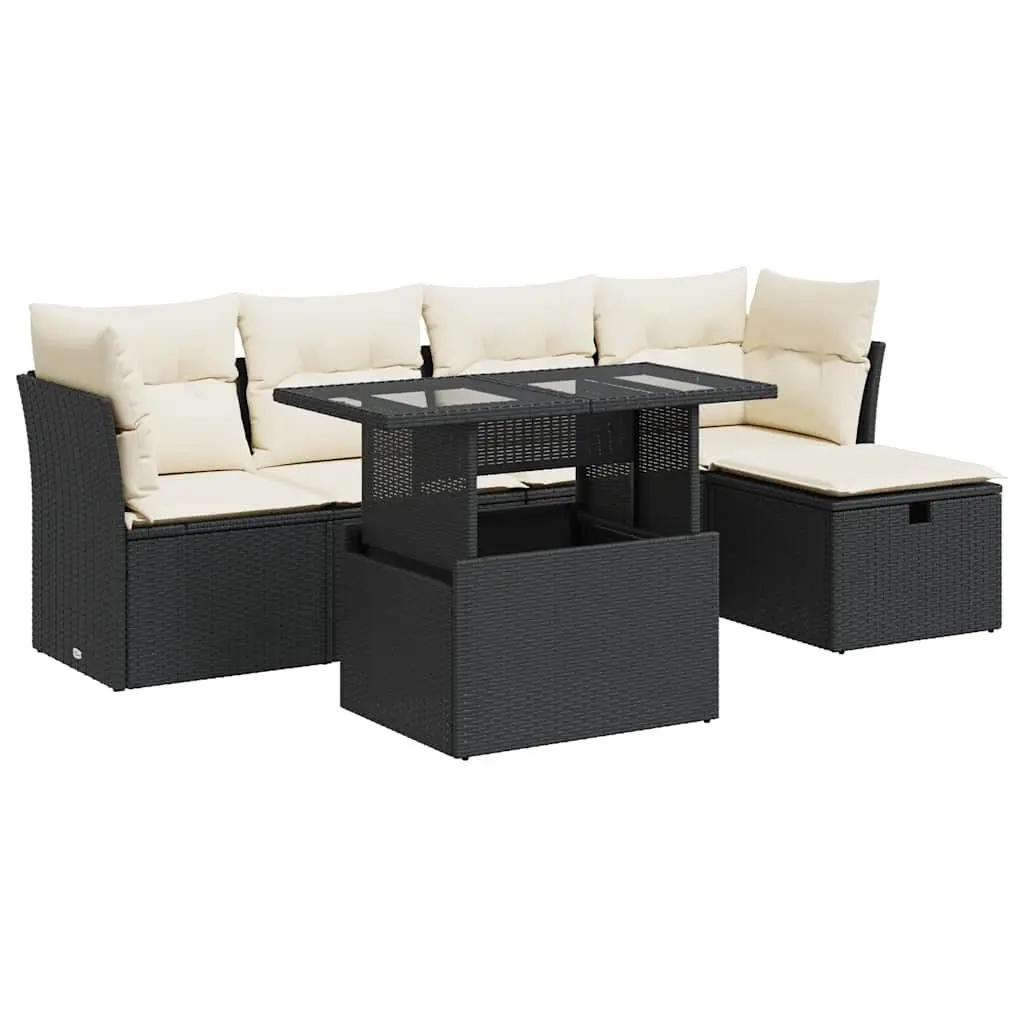 Garden Sofa Set PE Rattan 6 Piece Outdoor Furniture Black Modular Patio