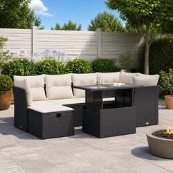 Outdoor Modular Sofa Set: 7 Pieces in Black