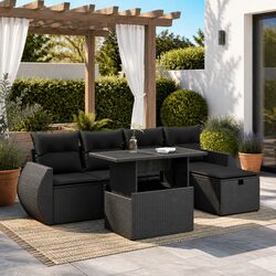 Versatile 6-Piece Black Rattan Outdoor Sofa for Relaxing