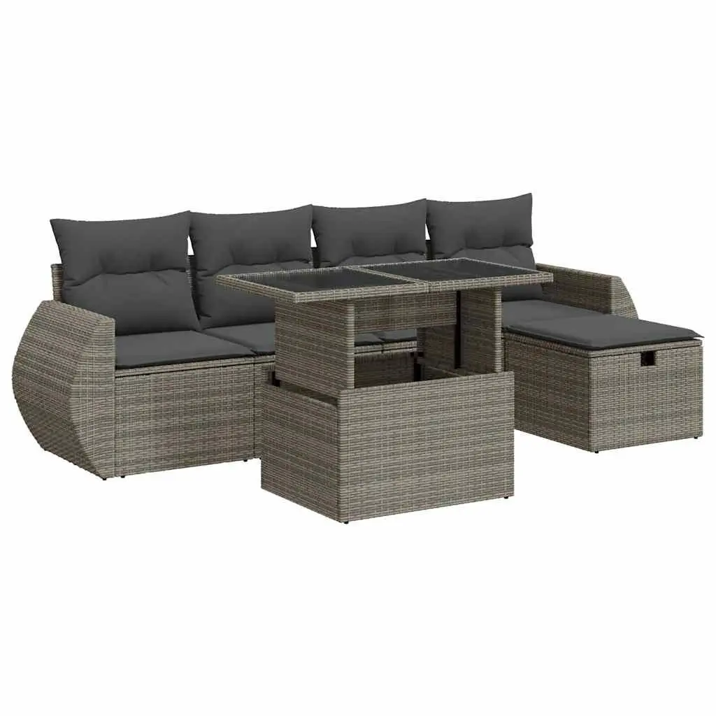 Garden Sofa Set Grey PE Rattan 6 Piece Modular Outdoor Furniture