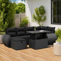 7 Piece Black Poly Rattan Garden Sofa Set Outdoor Patio Furniture with Storage