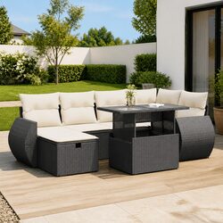 Functional 7 Piece Outdoor Furniture Sofa Set in Black