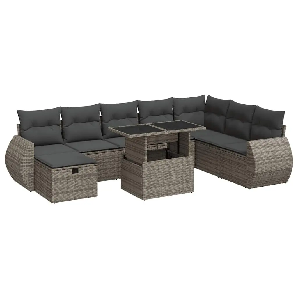 Garden Sofa Set PE Rattan 9 Piece Outdoor Furniture Grey Modular Patio Seating