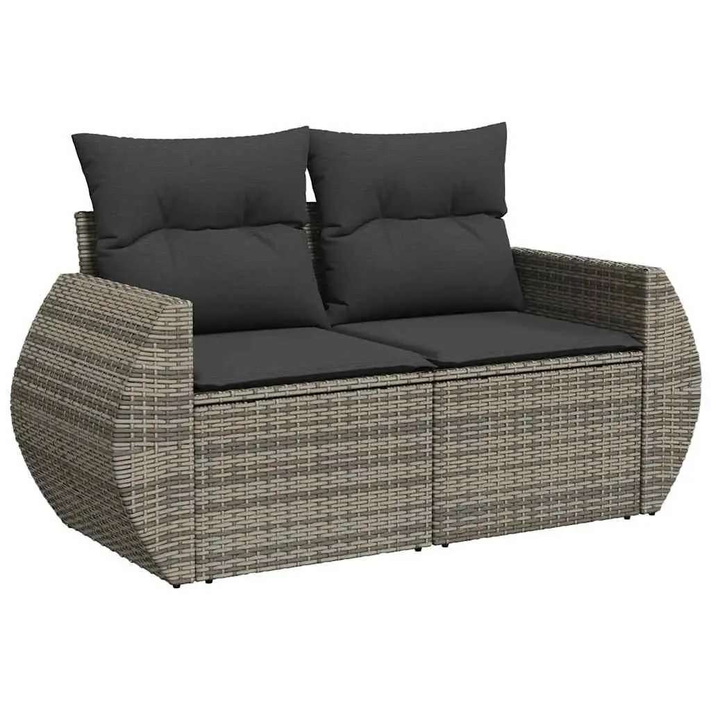 Garden Sofa Set PE Rattan 9 Piece Outdoor Furniture Grey Modular Patio Seating