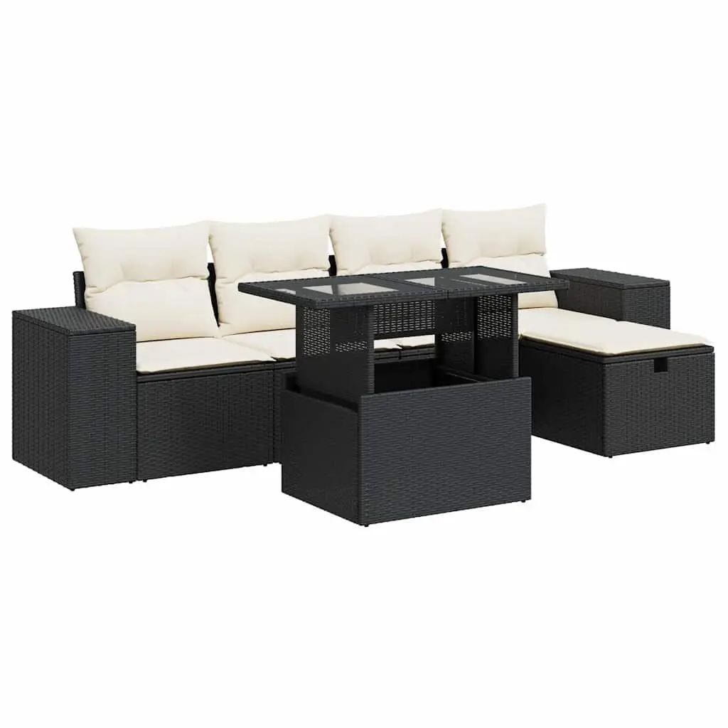 Garden Sofa Set Modular PE Rattan 6 Piece Outdoor Furniture Black
