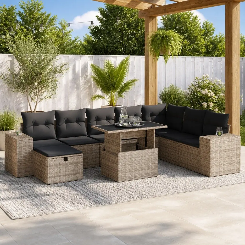Garden Sofa Set PE Rattan Modular 9 Piece Outdoor Furniture Patio Seating Grey