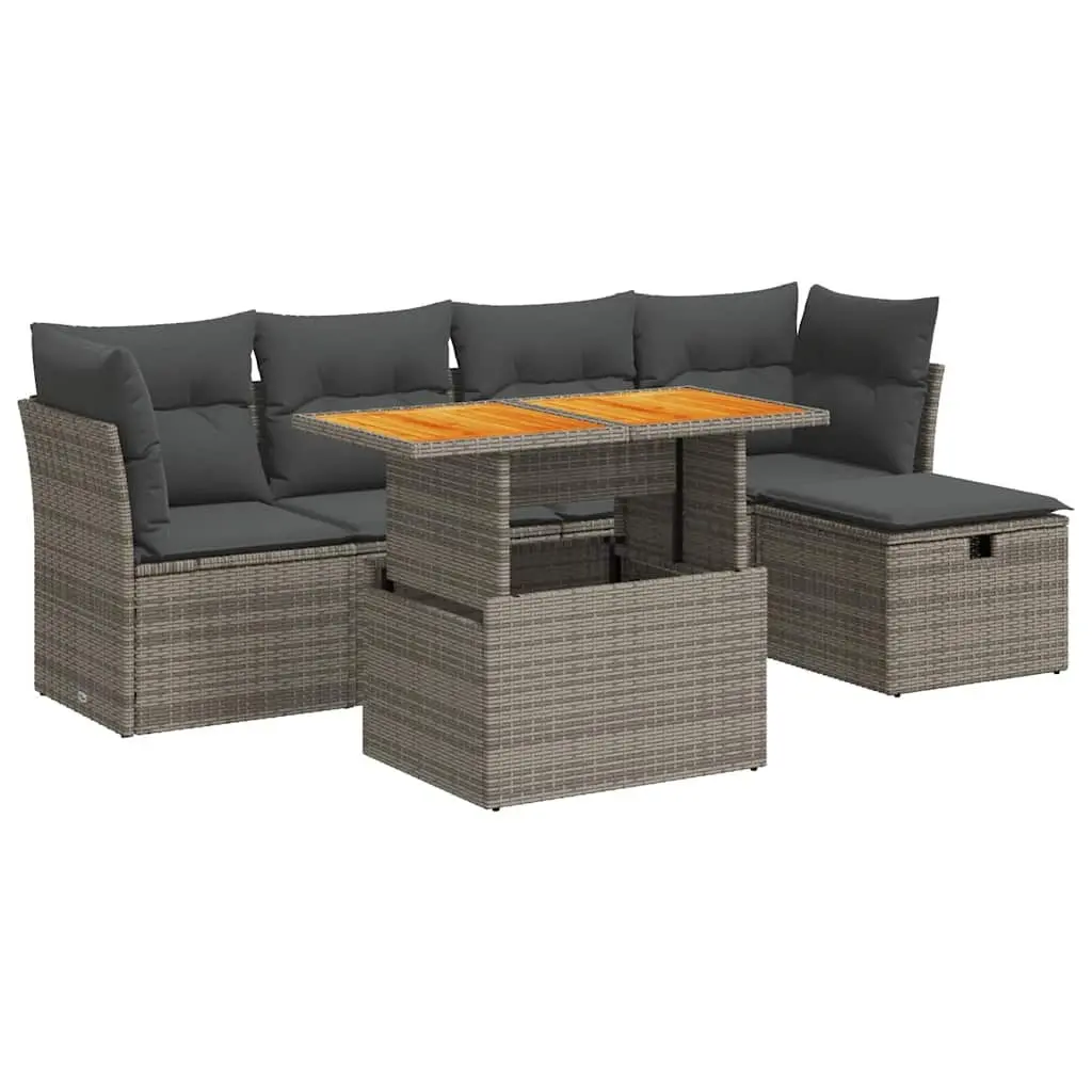 Garden Sofa Set Poly Rattan 6 Piece Outdoor Furniture Grey