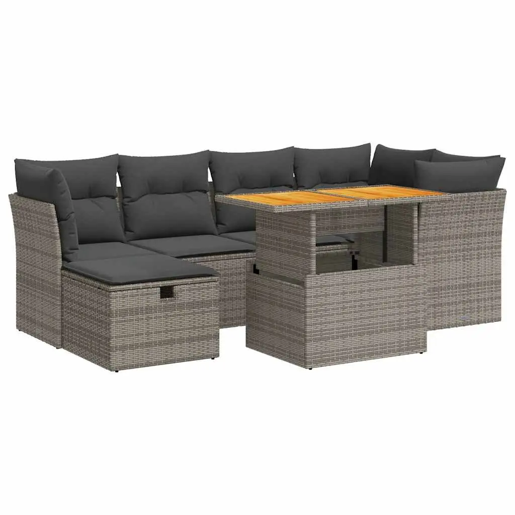 7 Piece Garden Sofa Set PE Rattan Modular Outdoor Furniture Grey with Cushions