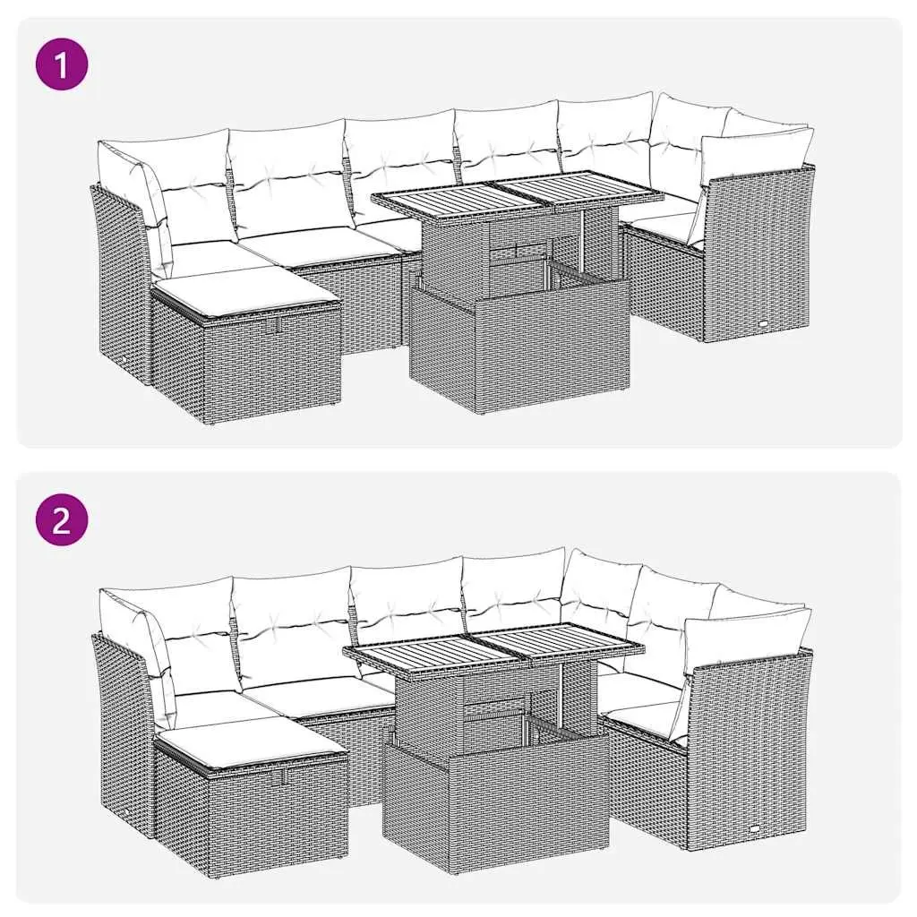 Garden Sofa Set 8 Piece Outdoor Furniture Black Poly Rattan Modular Patio