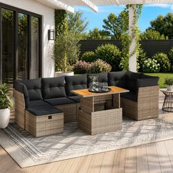 Garden Sofa Set 8 Piece Outdoor Furniture Grey Poly Rattan with Cushions Storage