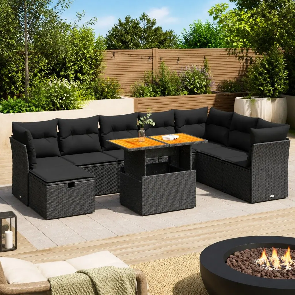 Garden Sofa Set 9 Piece Outdoor Furniture PE Rattan Black Modular Patio Seating