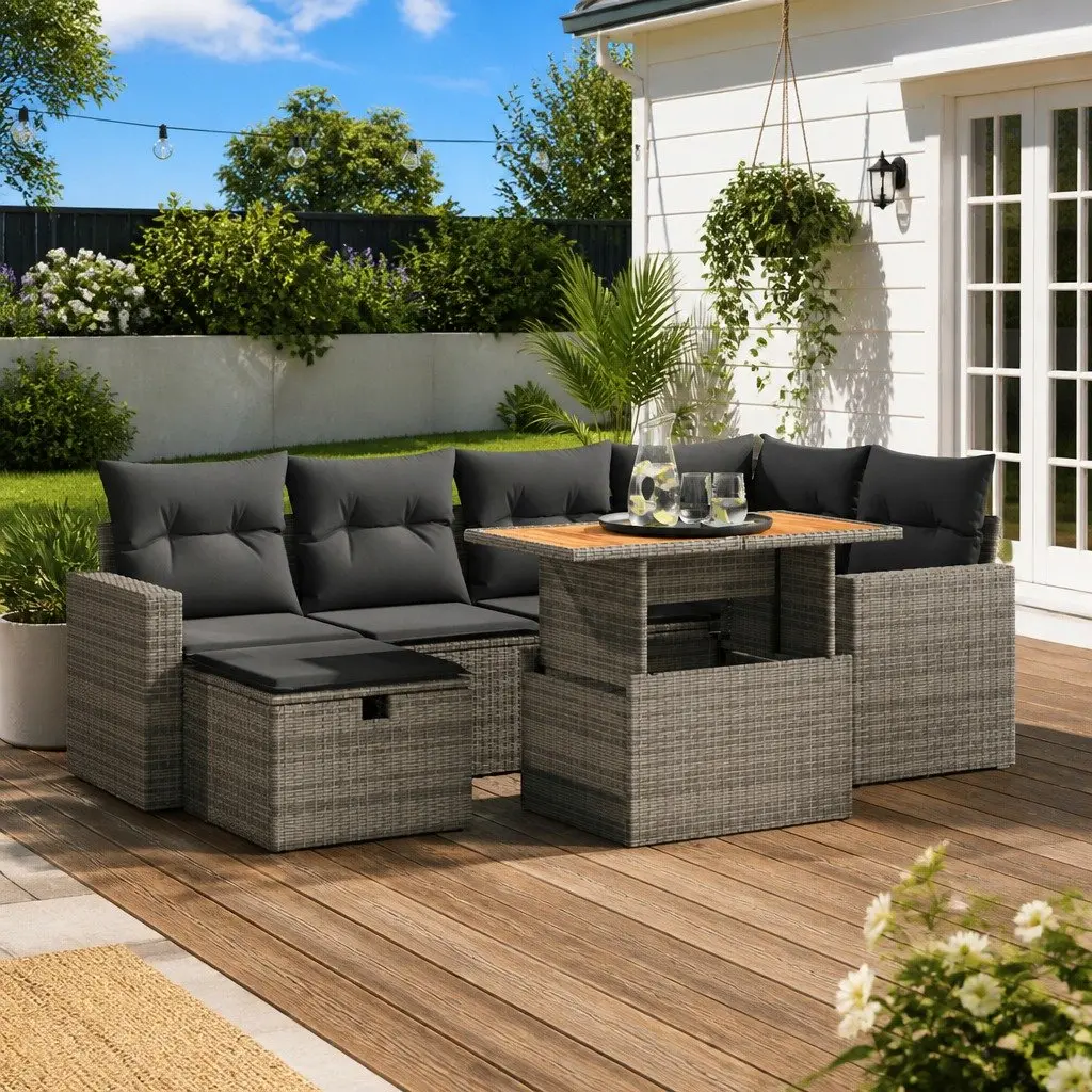 Garden Sofa Set 8 Piece Modular Grey PE Rattan with Cushions