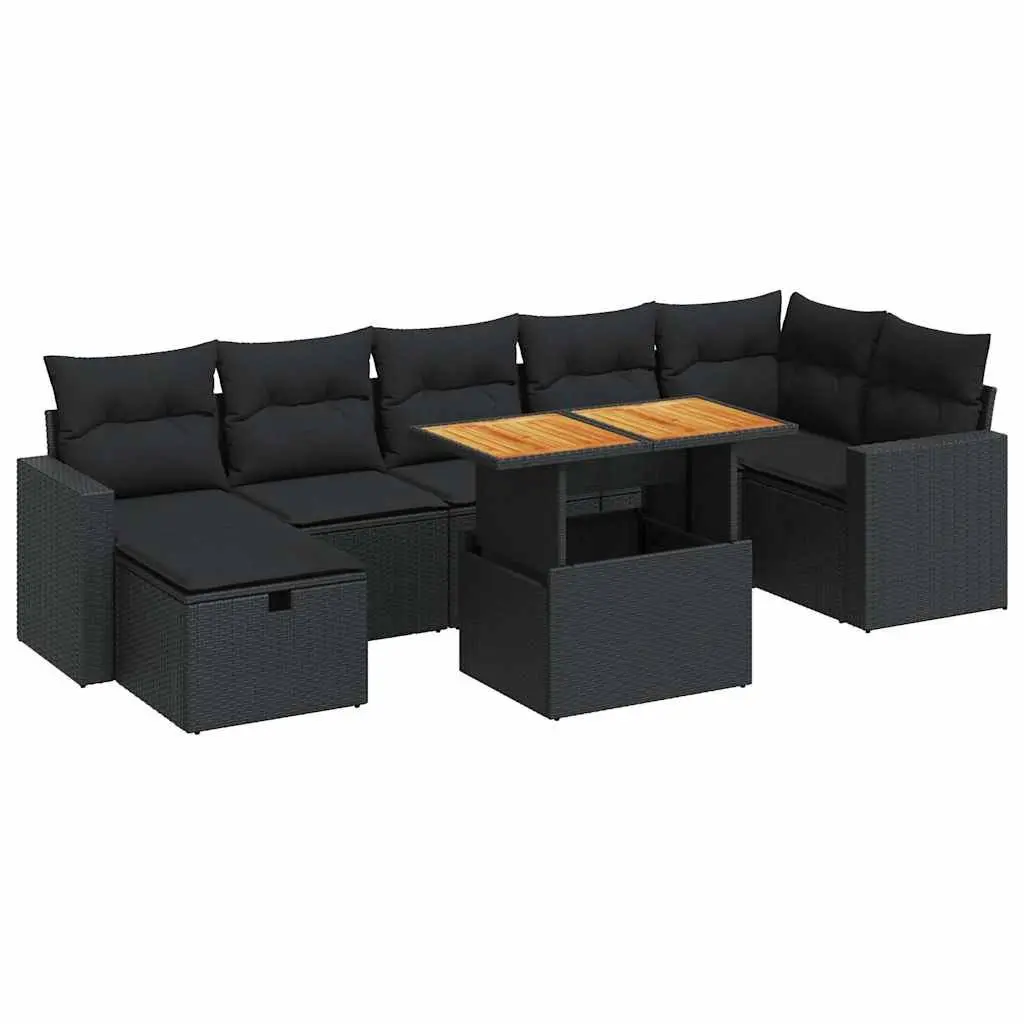 5 Piece Outdoor Garden Sofa Set Modular PE Rattan Black with Storage Cushions