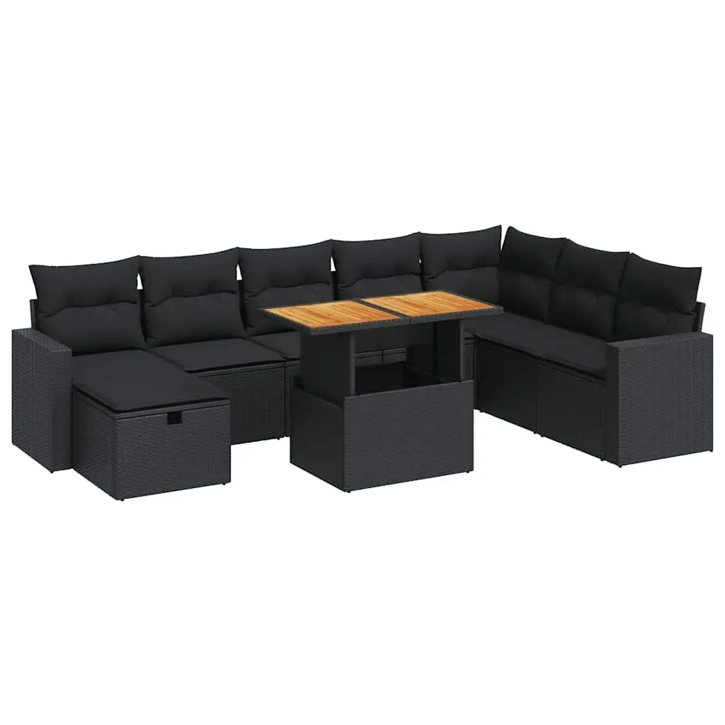 Garden Sofa Set 9 Piece PE Rattan Modular Outdoor Furniture Black