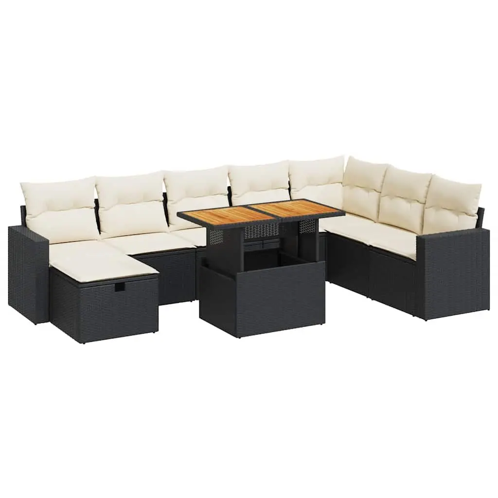 Garden Sofa Set PE Rattan 9 Piece Modular Outdoor Furniture Black