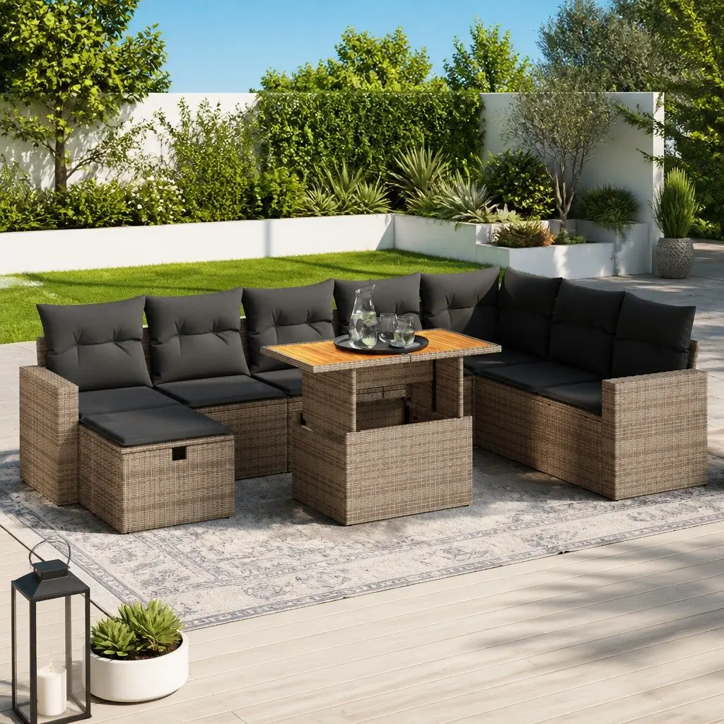 Garden Sofa Set 9 Piece Outdoor Furniture Grey Poly Rattan Modular Patio Lounge