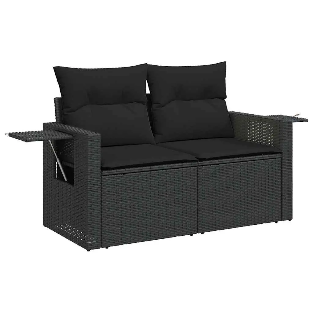 8 Piece Modular Garden Sofa Set Black PE Rattan with Cushions and Foldable Side Table