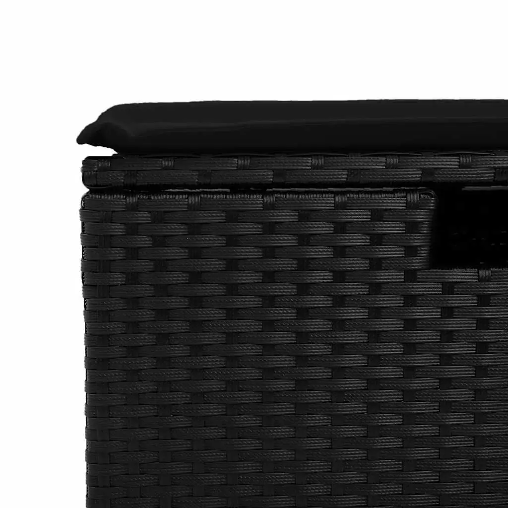 8 Piece Modular Garden Sofa Set Black PE Rattan with Cushions and Foldable Side Table