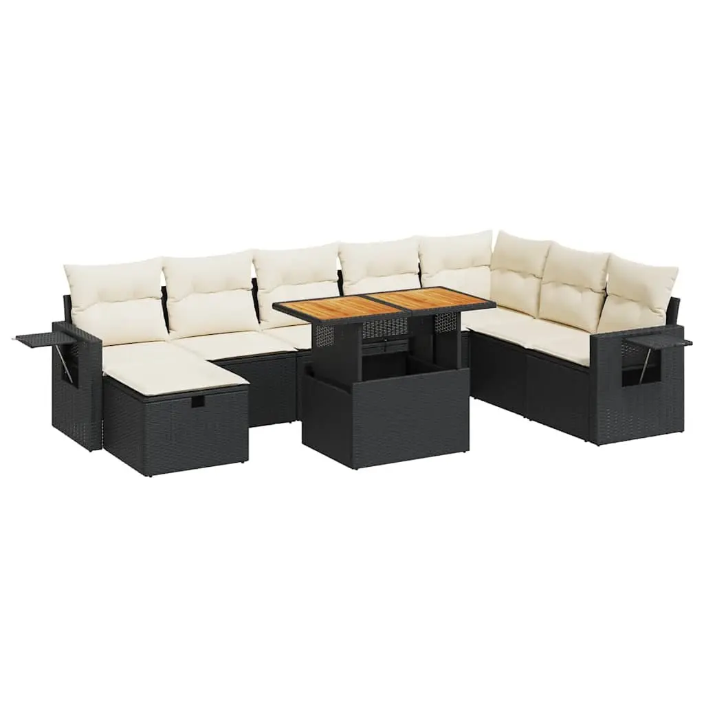 Garden Sofa Set 9 Piece Outdoor Furniture Black Poly Rattan Modular Patio Lounge
