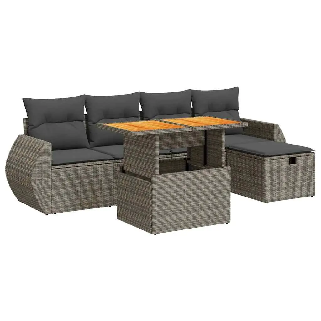6 Piece Garden Sofa Set PE Rattan Grey Outdoor Furniture with Storage Cushions