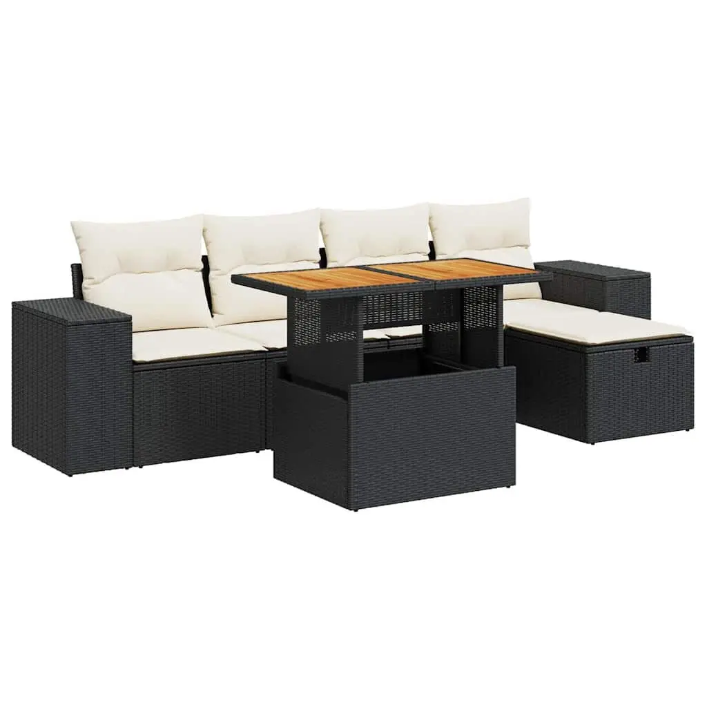 Garden Sofa Set 6 Piece Outdoor Furniture Black Poly Rattan with Cushions