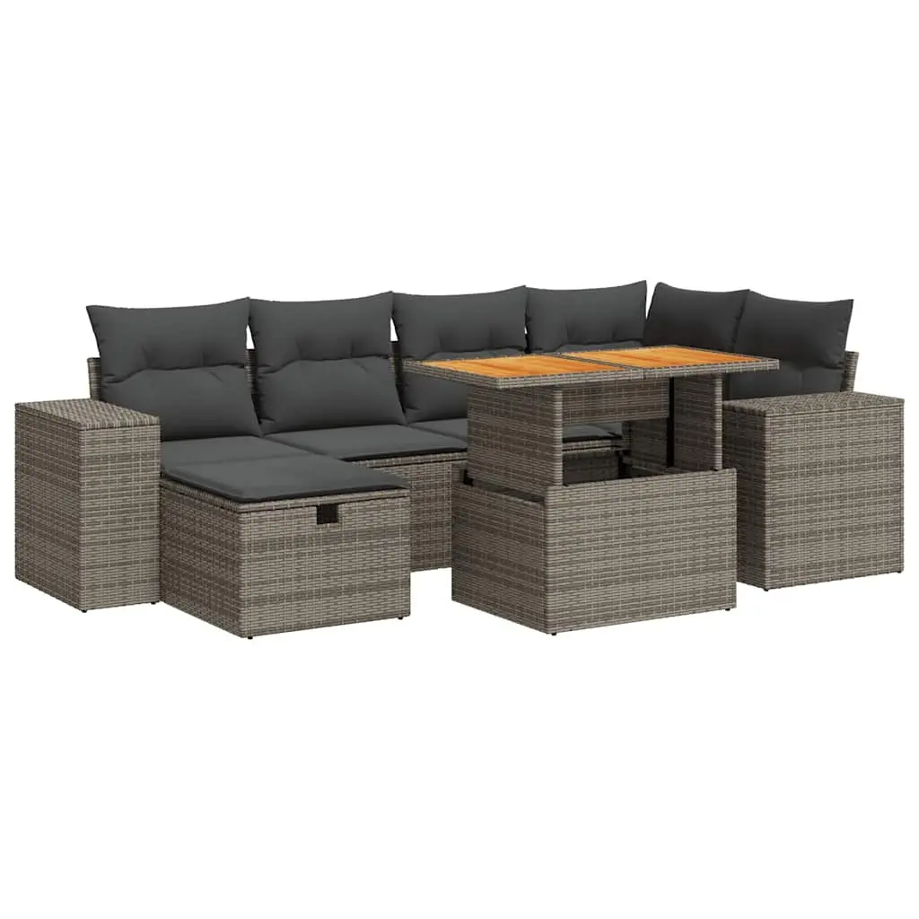 Garden Sofa Set 8 Piece Grey PE Rattan with Cushions and Storage