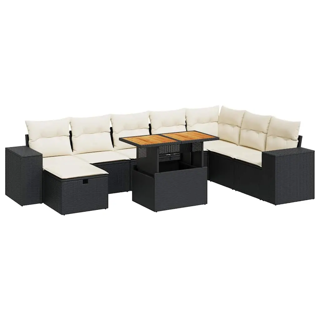 9PieceOutdoorSofaSetModularPatioFurnitureBlackPERattanComfortableSeatingWithCushions