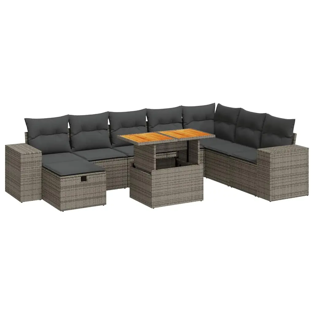 Garden Sofa Set 9 Piece Outdoor Furniture with Cushions Grey Poly Rattan