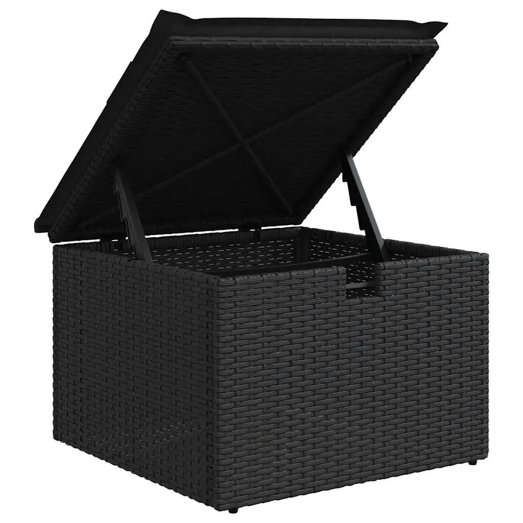 Outdoor Furniture Set 6 Piece Black Poly Rattan Cushions Adjustable Table