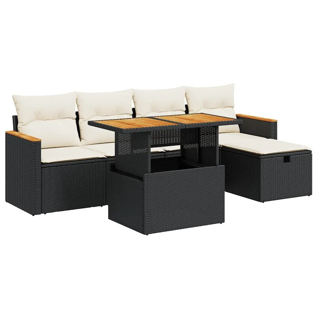 Garden Sofa Set 6 Piece Outdoor Furniture Patio Seating Black Rattan with