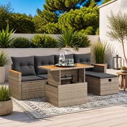 Practical 6 Piece Grey Garden Sofa Set for Any Outdoor Area