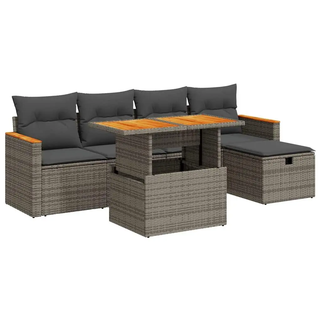 Garden Sofa Set 6 Piece Grey PE Poly Rattan with Cushions and Storage